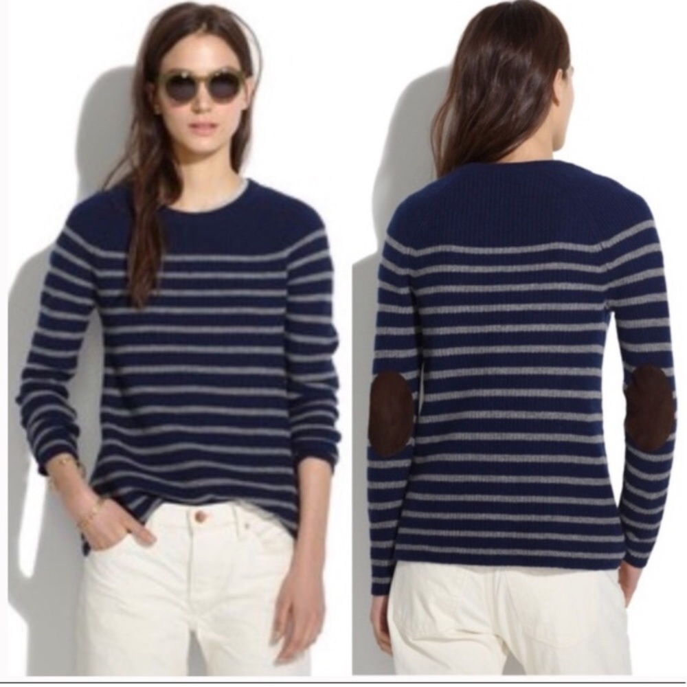 Madewell Marino Wool Sweater with Leather Elbow Patches